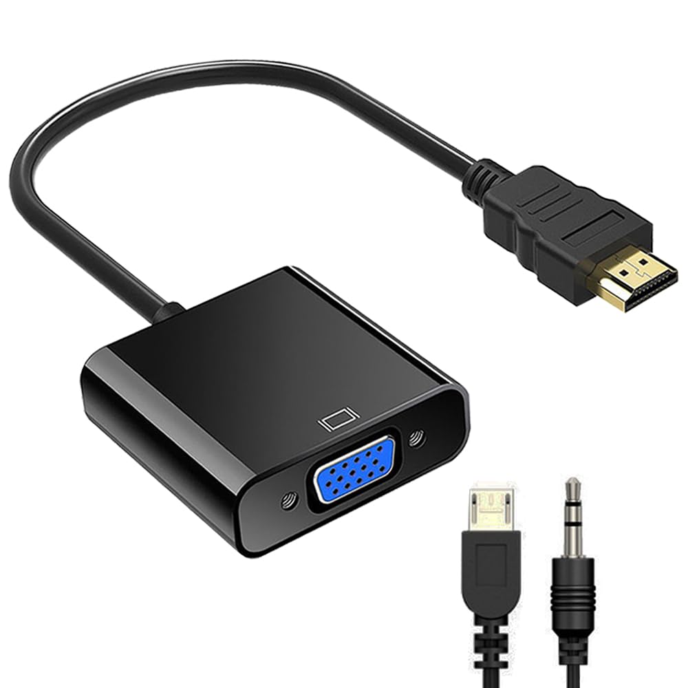 Adattatore HDMI a VGA, Unidirezionale HDMI Computer a VGA Monitor, con Interfaccia Audio/Alimentazione e cavo, Compatibile con Computer, Laptop, Monitor, Proiettore, HDTV, Chromebook