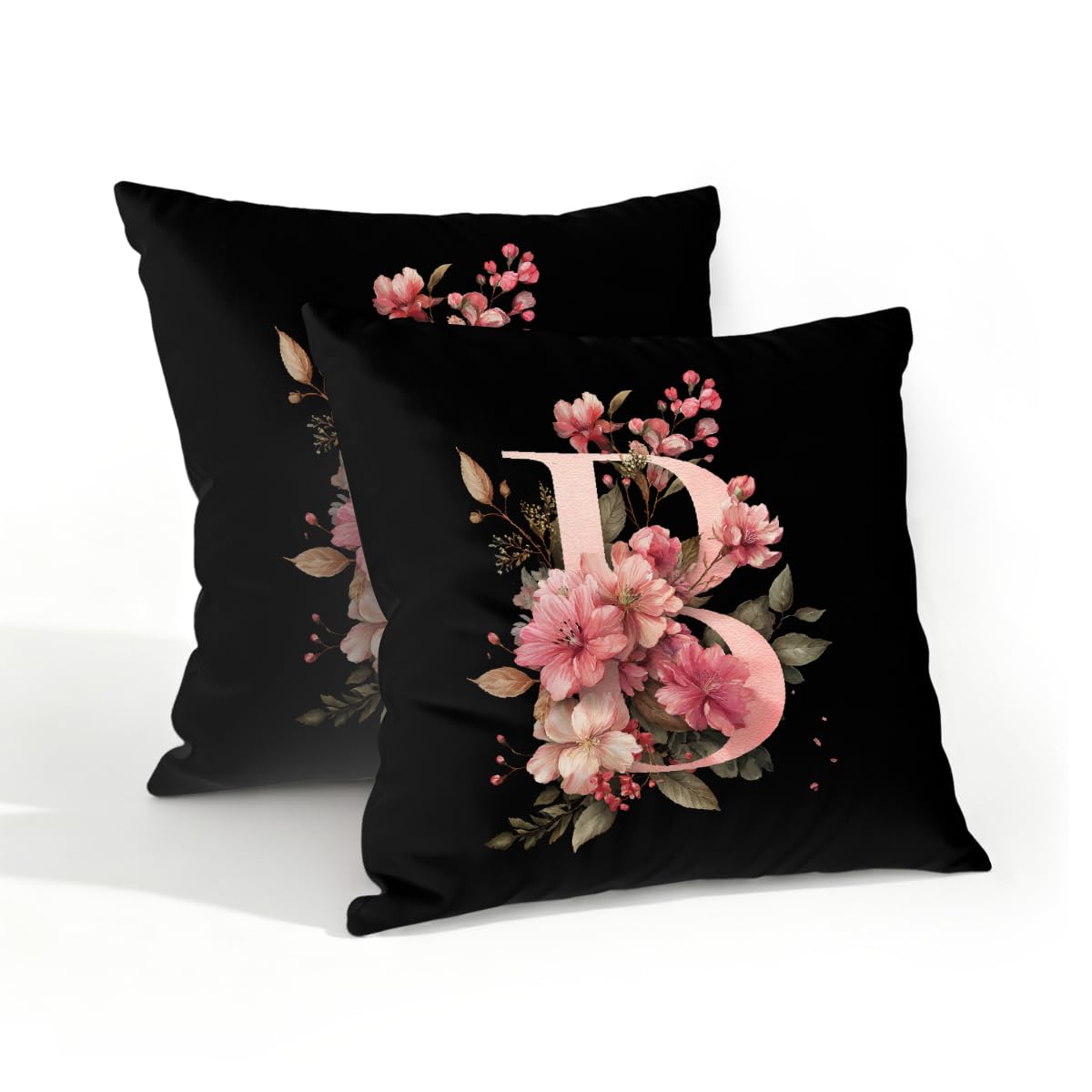 Outdoor Pillow Covers Waterproof Pillowcases 18x18in Set of 2 Botanical Floral Alphabet B Decorative Throw Cushion Case for Couch Sofa Garden Patio Furniture