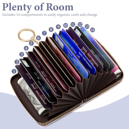 Image of Credit Card Holder RFID Wallet for Women, Small Leather Card Organizer Case with Zipper and Keychain, Cute Marble