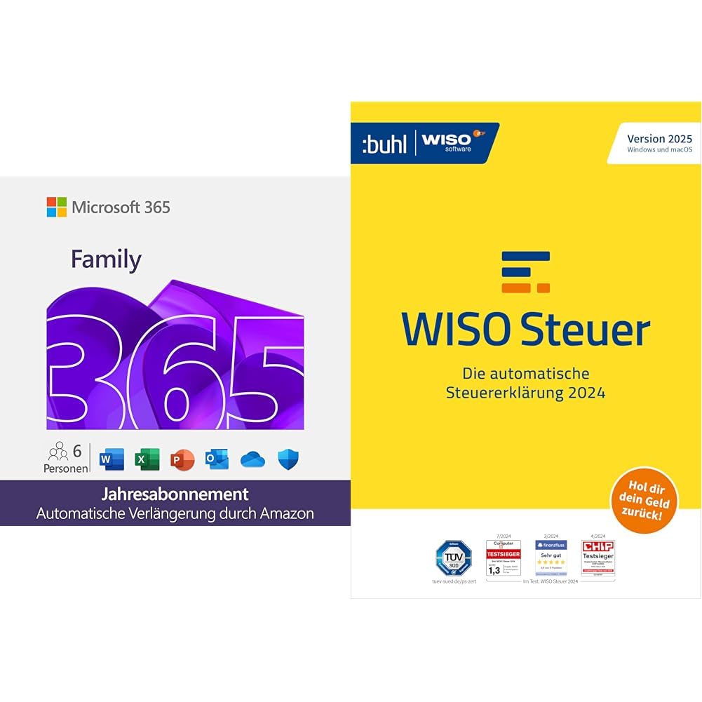 Microsoft 365 Family | 12 Monate | 6 Nutzer | Office Apps & 6TB Cloud | PC/Mac/Mobile + WISO Steuer 2025 (für 2024) | Windows/Mac/Mobile | Download