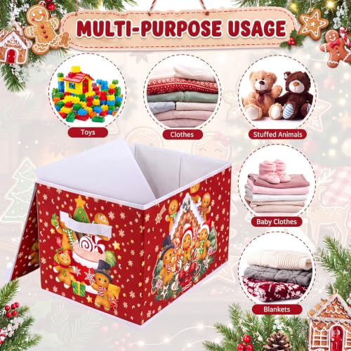 Image of Briwooody Christmas Gingerbread Storage Bin with Lid and Carrying Handle Gingerbread Man Foldable Storage Box Large Xmas Decorative Collapsible Container Basket for Organizing Closet Home Bedroom Gift