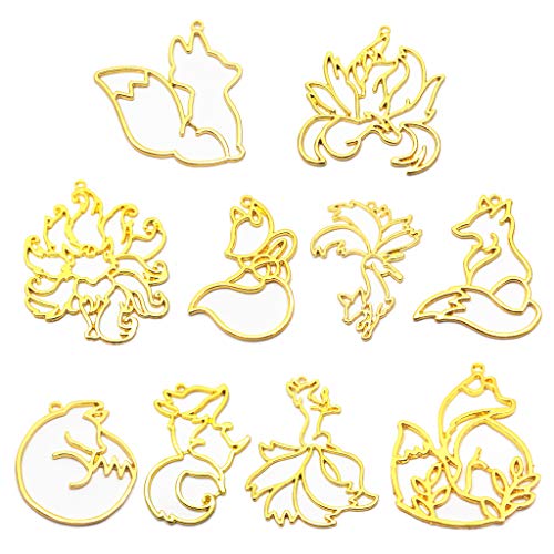 SimpleLif 10Pieces Smart Fox Animal Pendant Open Bezel Setting UV Resin Craft Jewelry Making(Gold)