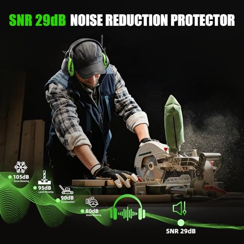 Image of Gardtech Bluetooth 5.3 AM /FM Radio Hearing Protection,29dB SNR Safety Earmuffs (No Battery),Digital Display Noise Cancelling Headphones for Mowing, Workshops and Snowblowing Green