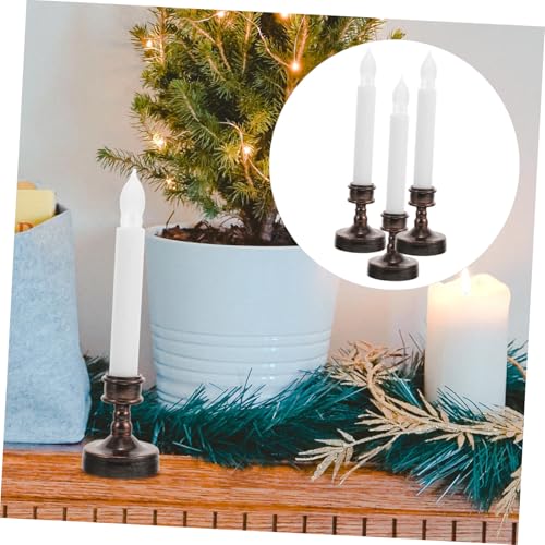 Velas de candelabro marrón sin fuego para decorar salones con luz cálida LED portátil 4