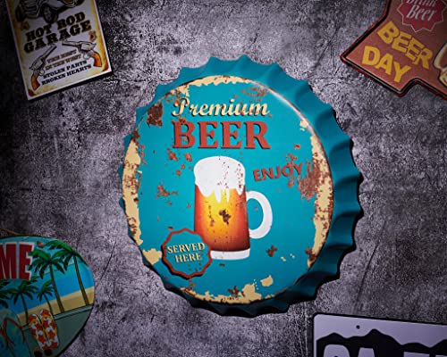 Image of EAZYWAGON Decorative Metal Bottle Caps Wall Sign Plates - 14X14 Inches - Premium-Beer-Enjoy | Metal Wall Hanging Bottle Cap for Home, Farmhouse, Bar & Cafe Decoration | Vintage & Retro Look Plaques