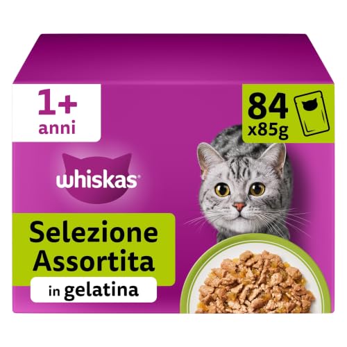 Whiskas Cibo Umido per Gatti Adulti in Gelatina, Selezione Assortita, 84 Bustine da 85 g, Totale 7.140g