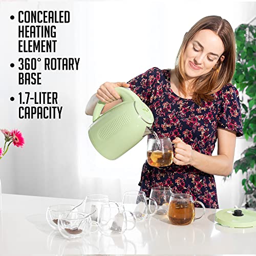 Ovente Portable Electric Kettle Stainless Steel Instant Hot Water Boiler Heater 1.7 Liter 1100W Double Wall Insulated Fast Boiling With Automatic Shut Off For Coffee Tea & Cold Drinks, Green Kd64G #TOP6