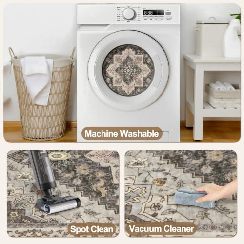 Image of Tangsoo 2x3 Washable Rugs for Entryway, Vintage Non Slip Small Area Rug, Farmhouse Indoor Front Door Rug, Door Mat Small Carpet, Soft Low Pile Entry Rug for Entrance Kitchen Bedroom Grey /Multi