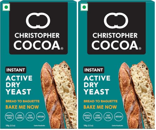 Image of Christopher Cocoa Instant Active Dry Yeast 100 G (Bake Bread, Cake, Pizza, Dough),Original Flavor (Pack of 2)