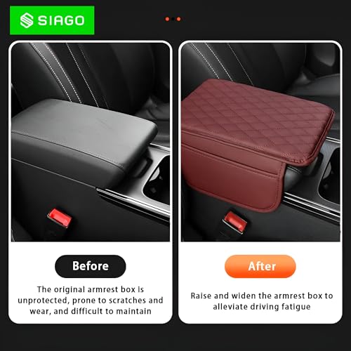 Image of SIAGO Car Armrest Cover Cushion with Storage Bags | Soft Center Console Protector Pad | Non-Slip, Waterproof & Durable | Universal Fit for Cars, SUVs & Trucks (Red) SIA144
