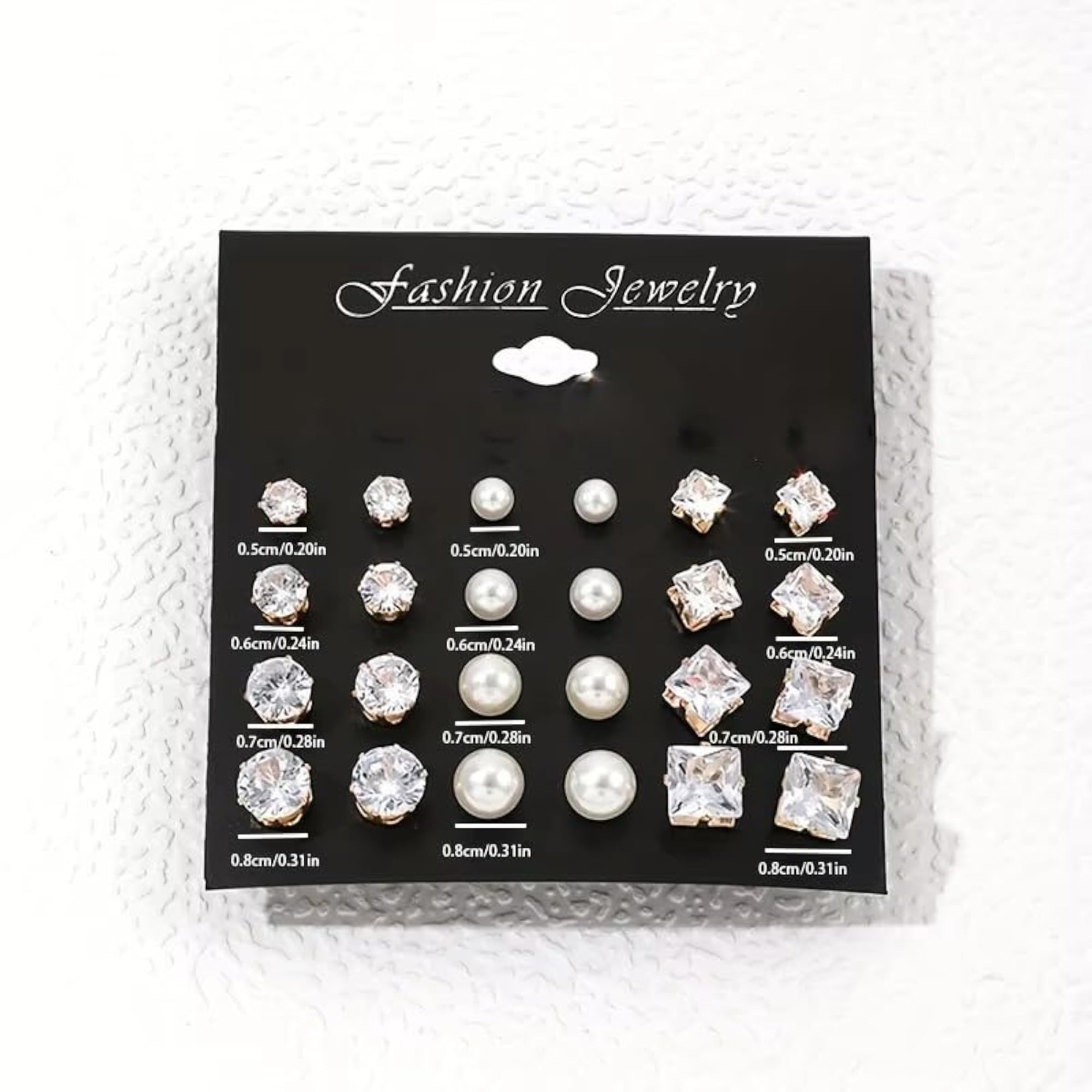 Silver Crystal Stone Small Stud Earring Set, 12 Pairs