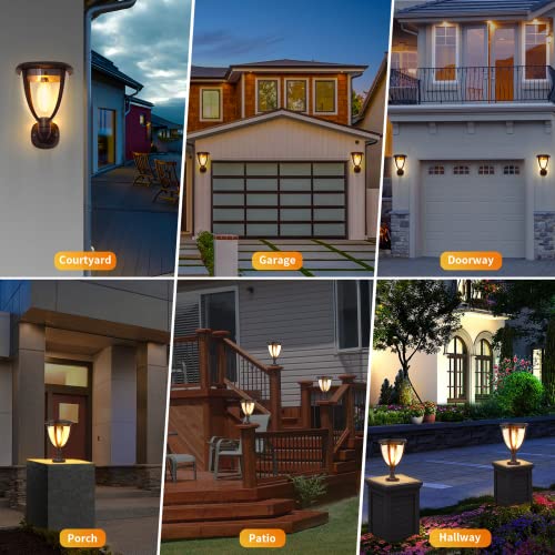 Tycolit 2 In 1 Solar Post Light Photocell Sensor Wall Lights Outdoor, Ip65 Waterproof Warm White 2800K, 2 Lighting Modes Solar Post Lamp Wall Sconce Outdoor For Fence Patio Garden Yard, 2 Packs #TOP6