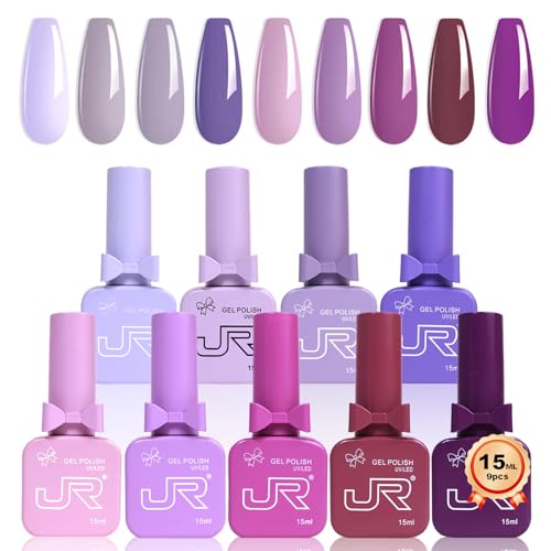 JR 9pcs 15ml Gel Nail Polish Set Including Lavender Purple Gel Po...