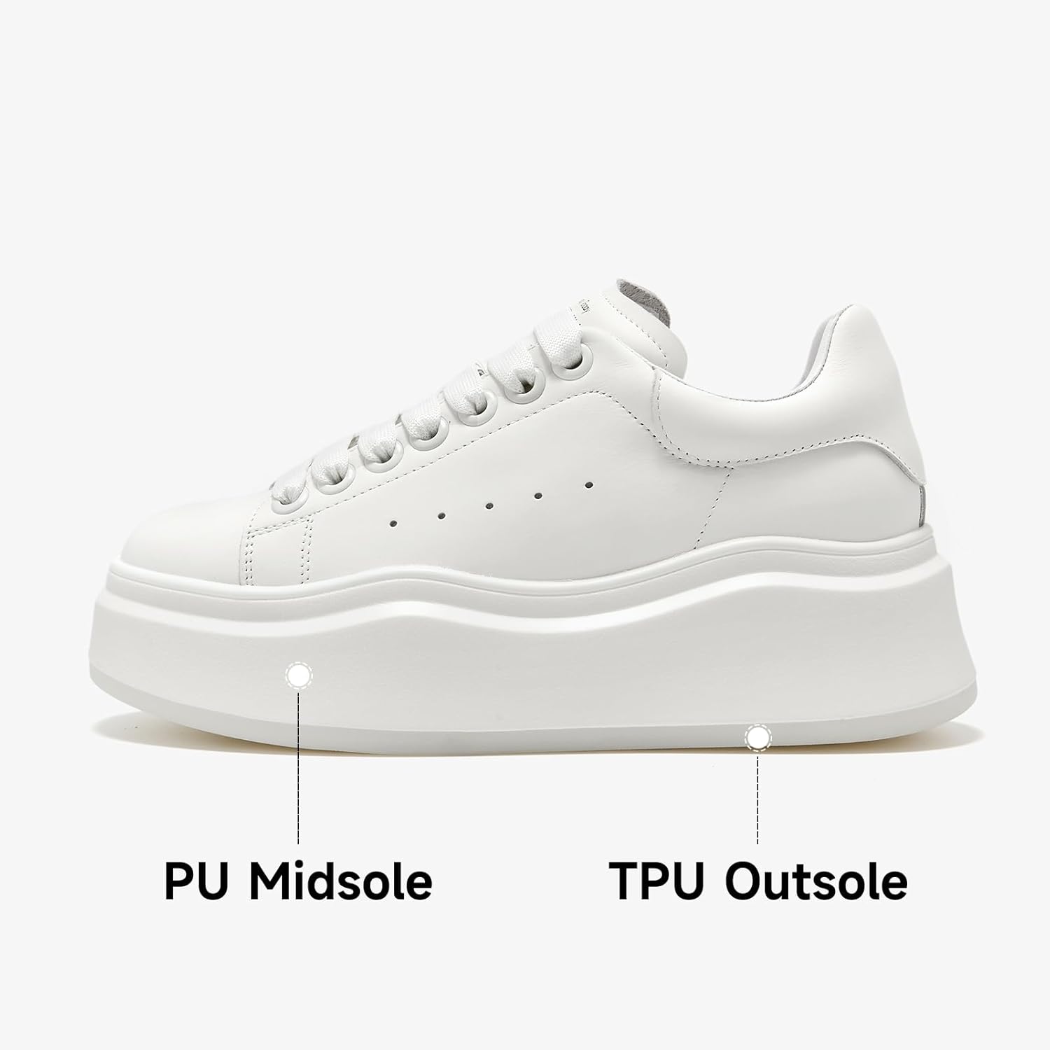 BEAU TODAY Platform White Sneakers for Women, Womens Leather Casual Tennis Shoes, Chunky Fashion Cute Comfortable Lace-up Slip-on Dress Sneakers - Image 4