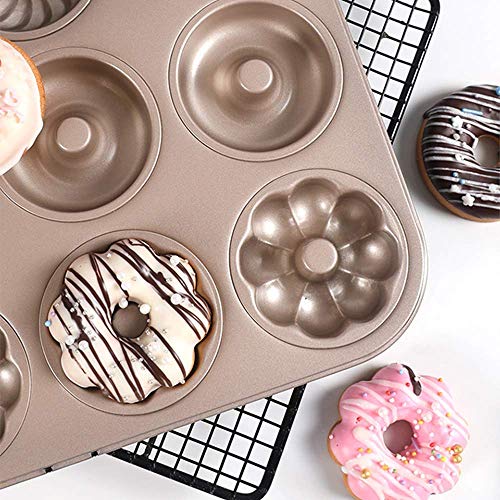 Webake Donut Pan 12 Cavity Fluted Flower Shape Cake Tin Non-Stick Heavy Duty Steel Pan (Champagn Gold) #TOP4