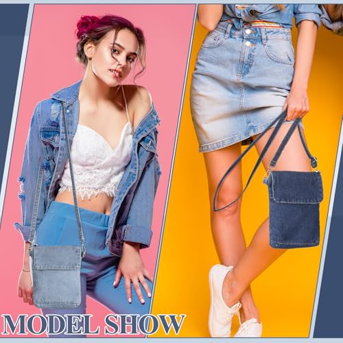 2 Pcs Small Denim Purses Crossbody Bags Jean Shoulder Handbag Adjustable Retro Denim Cell Phone Bags for Women4