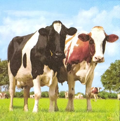 Set of 2 Individual Decoupage Paper Party Napkin Cows Livestock Farm Watercolor Decor Luncheon Napkins for a Birthday Holiday, Wedding, Cocktail Party