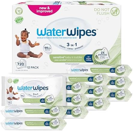 WaterWipes Sensitive+ Baby & Toddler Wipes, 3-In-1 Cleans, Cares,...