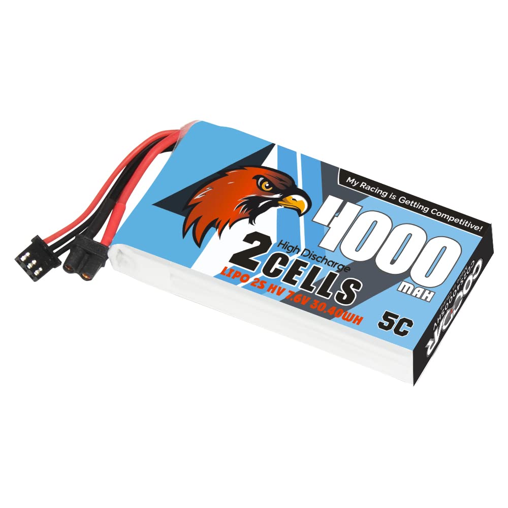 CODDAR 4000mAh 2S 7.6V 5C HV LiPo Battery with XT30 Connector for Frsky QX7