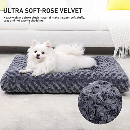 Image of KSIIA Washable Dog Bed Medium Size Dog Crate Bed Pet Mat 29 inchx21 inch Dark Gray | Deluxe Plush Comfy Kennel Pad, Anti-Slip Bottom,Deep Sleeping Mat for Medium Dogs,Machine Washable for Easy Cleaning
