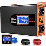 SolaYnc Inverter 3000W/6000W 24V 220/230V Onda Sinusoidale Pura,2 EU Presa,Porta Type-C da...