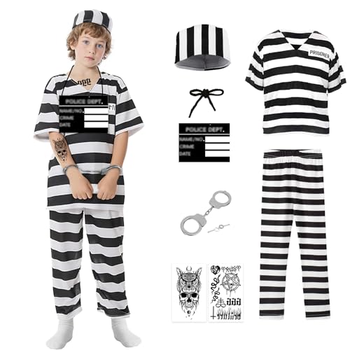 Disfraz prisionero infantil a rayas clásico 7 piezas miniatura 1