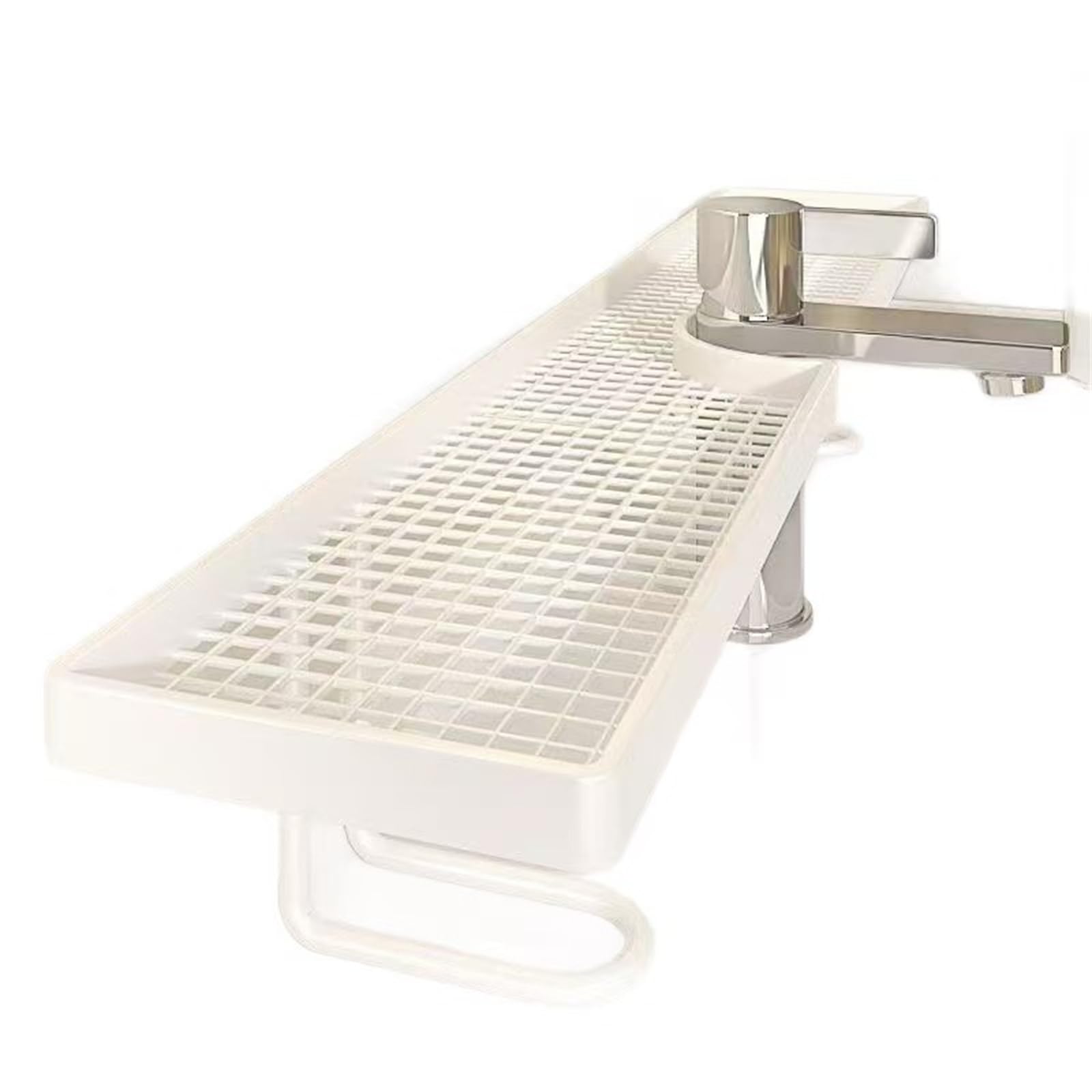 Faucet Rack, Storage Shelf, Freestanding, Washbasin, Storage Rack, Large Capacity, U-Shaped Design, Drain Tray, Bathroom Rack, Kitchen Rack, Waterproof, Rustproof, No Tools Required, Space white 50×11×11cm