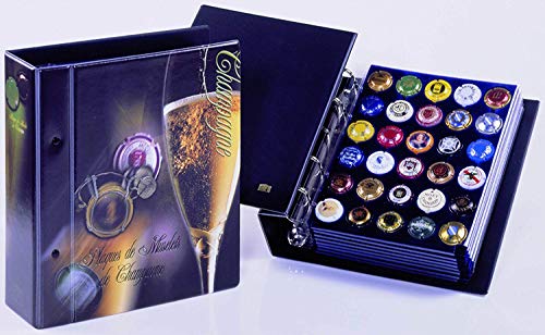 SAFE 7865 Album pour bouchon de champagne | 3 panneaux de velours bleu foncé avec des cavités pour 30 couvercles Cover