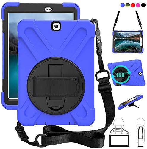 Galaxy Tab S2 9.7 Case, dropproof High Impact Resistant Heavy Duty Armor Cover W/Hand Strap Handle Shoulder Belt Carry Shell for Samsung SM-T810/SM-T813/SM-T815 T810 9.7 inch Tablet (Blue)