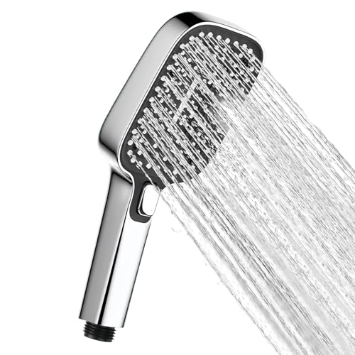 Pommeau de douche carré haute pression, anti-calcaire avec 3 modes de jet, téléphone douche argenté