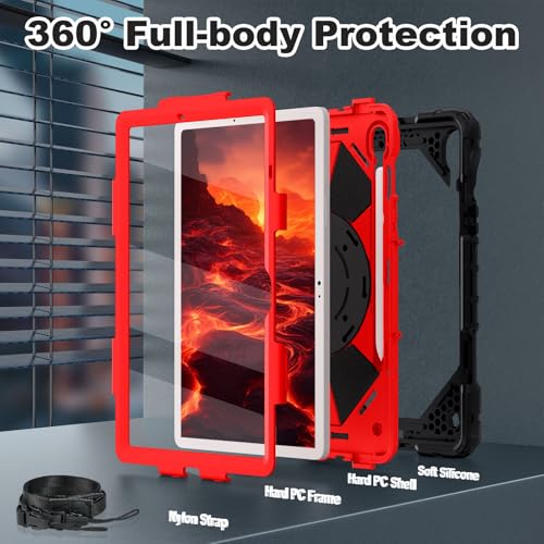 Image of WESOROL Case for Samsung Galaxy Tab S10 Lite /S10 FE /S9 FE 10.9 Inch (2025 /2023) Galaxy Tab S9 11 Inch,Shockproof Cover for Samsung S9 FE with Rotating Stand Screen Protector Pencil Holder,Black Red