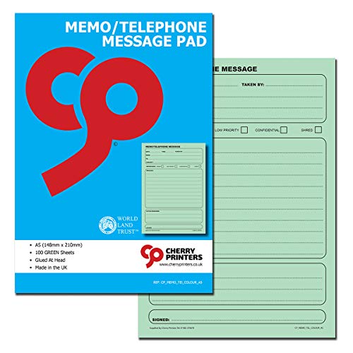 Cherry Memo Book/Telephone Message Pad A5 100 Coloured pages 80gsm (Green)