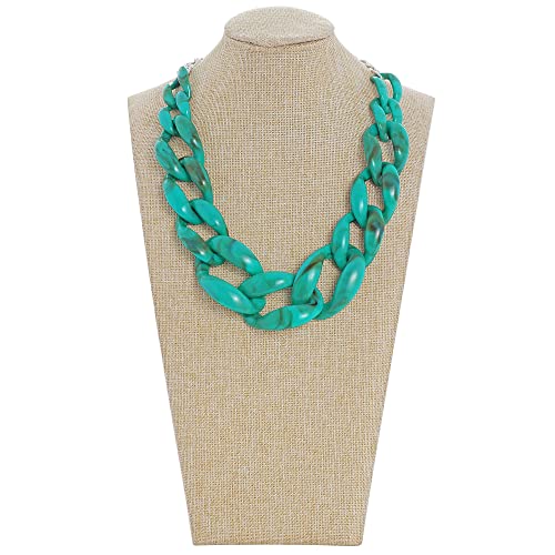 Coiris Statement Chunky Acrylic Chain Link Choker Necklace Fashion Women Collar Necklaces Acrylic Resin Chain Necklace(N0097-Texture Teal) #TOP1