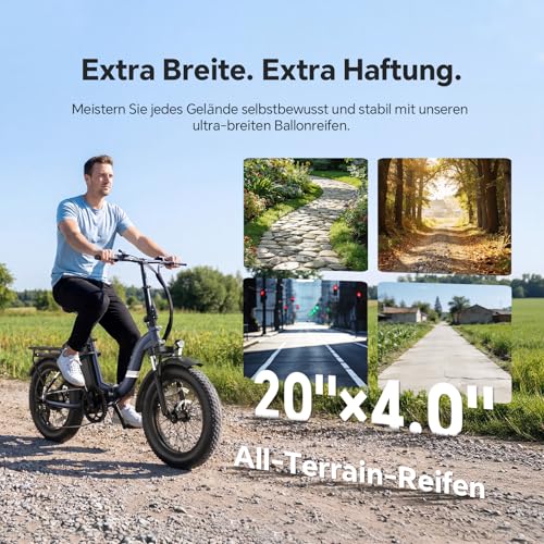 Touroll S2 2026 Klappbar E-Bike Herren, 250W Fatbike, 20"×4.0" All-Terrain Reifen, 150 km Reichweite, 720Wh Akku, StVZO Straßenzulassung – Elektrofahrrad für Stadt, Offroad & Pendler – Bild 4
