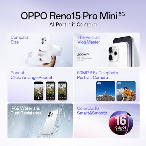 Image of Oppo Reno15Pro mini 5G (Glacier White, 12GB RAM, 512GB Storage) with No Cost EMI /Additional Exchange Offers