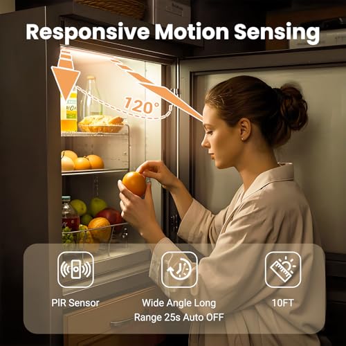 Image of Under Cabinet Lights, Motion Sensor Magnetic LED Light, 8 inch 1000mAh Rechargeable Battery Dimmable Lights with 3 Color Temps, Indoor Wireless Lighting for Kitchen, Closet, Pantry, Counter, 2 Pack
