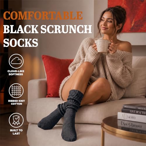 Image of Yacht & Smith 6 Pairs Women's Scrunched Slouch Socks, Cotton Boot Socks Bulk Pack for Everyday Comfort & Style, Size 9-11