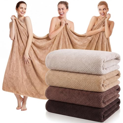 Newwiee 4 Pcs Oversized Bath Towel 40'' x 80'' Bath Sheet,Brown Colors