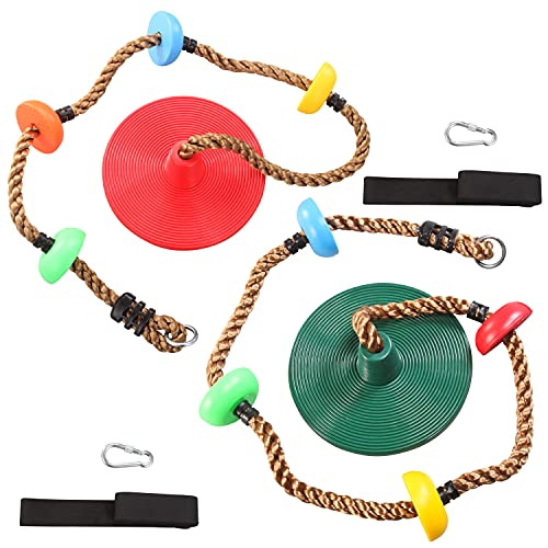 2 Pack Climbing Rope Tree Swing with Climbing Rope and Platforms Disc Swing Seat with Hanging Strap and Snap Hook for Kids Outdoor Playground Set Accessories Tree House, Backyard Fun, Daily Exercise 2 Pack Climbing Rope Tree Swing with Climbing Rope and Platforms Disc Swing Seat with Hanging Strap and Snap Hook for Kids Outdoor Playground Set Accessories Tree House, Backyard Fun, Daily Exercise