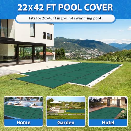 iCOVER Inground Pool Safety Cover, Fits 20x40ft Rectangular Pools with 4x8ft Center End Step, Winter Pool Covers for Inground Pools, Safety Pool Covers, Triple Stitched High Strength, Green by i COVER - Used condition - Image 8