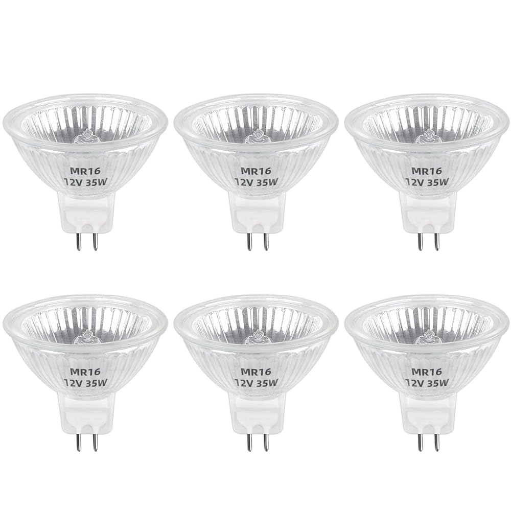 Blakapoo MR16 35W Halogen Bulb 12V 2 Pin GU5.3 Base Dimmable Light High Output for Landscape Lights,Track Lights,Desk Lamps,Fiber Optics (Pack of 6)