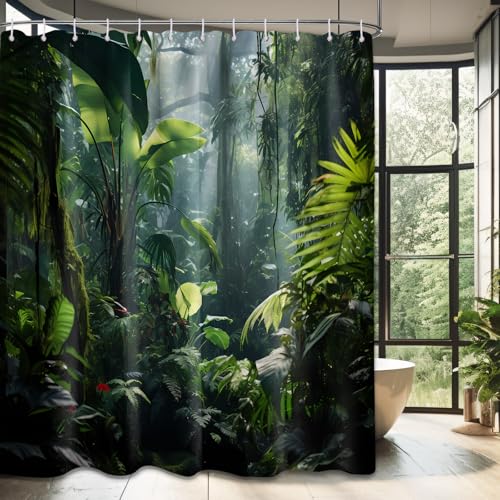 DLTAY Green Jungle Shower Curtain Forest Rainforest Bathroom Decor, Waterproof