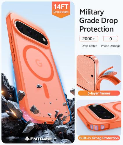 Image of FNTCASE for Google Pixel 11 Pro Case / Pixel 11 Case, with Screen Protector | Fit for Magsafe, Translucent Matte, 14FT Military Grade Drop Protection, Shockproof Protective Phone Cover, Orange