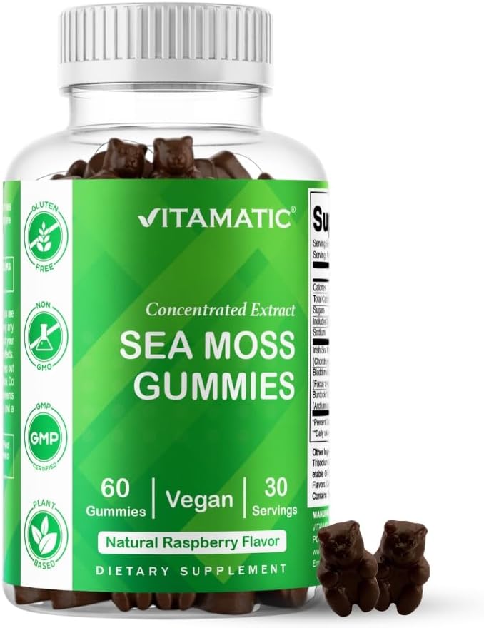 2 Pack Vitamatic Irish Sea Moss Gummies - 3000 mg - 60 Vegan Gummies - Made with Bladderwrack & Burdock Root - Seamoss Supplement for Thyroid, Energy, Immune Support
