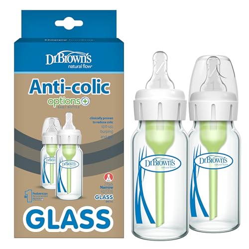 Image of Dr. Brown's Anti-Colic Options+ Narrow Glass Baby Bottle with Level 1 Slow Flow Nipple, BPA-Free, 4 oz/120mL, 2-Pack