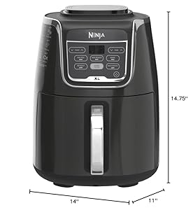 Ninja | XL Single Basket Air Fryer | 5.5 QT Capacity fits 3lbs of Wings | 5-in-1Air Fry, Roast, Bake,Reheat & Dehydrate |Dishwasher Safe Parts & Recipe Guide | Grey |AF150AMZ