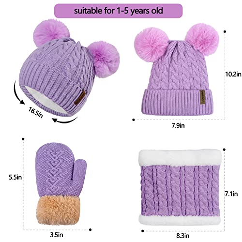 Kids Winter Hats Gloves Scarf Set for Girls Toddler Beanie Neck Warmer Thick Fleece Lining Cap2