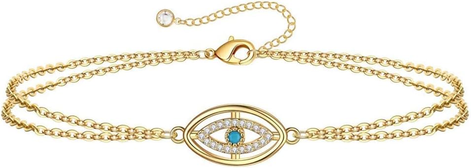 ForuistonSimulated Sapphire Evil Eye Bracelet | Cubic Zirconia CZ Mother's Day Birthday Christmas Jewelry Gifts for Women Mom Wife Girls | Size Her 6-7.8 inches
