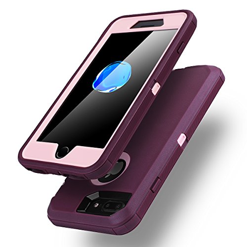 Aicase Iphone 8 Plus/7 Plus Case, [Heavy Duty] [Full Body] Tough 4 In 1 Rugged Shockproof Cover With Built-In Screen Protector For Apple Iphone 8 Plus/7 Plus (Pink/Purple) #TOP1