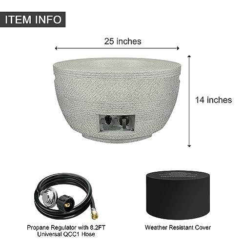 Kante 25 Inch Wide Round Texture Concrete and Metal Outdoor Eco-Friendly Smokeless 50,000 BTU Propane Gas Modern Fire Pit with Waterproof Cover,Biondo - Image 7